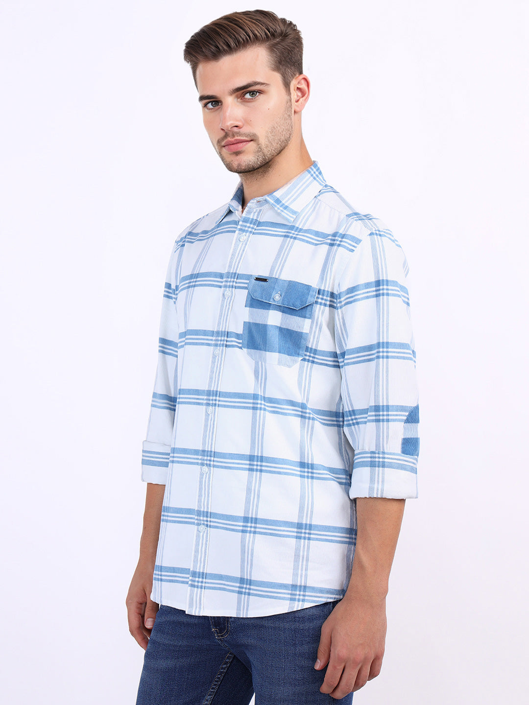Iconic Men White Checks Collar Shirt