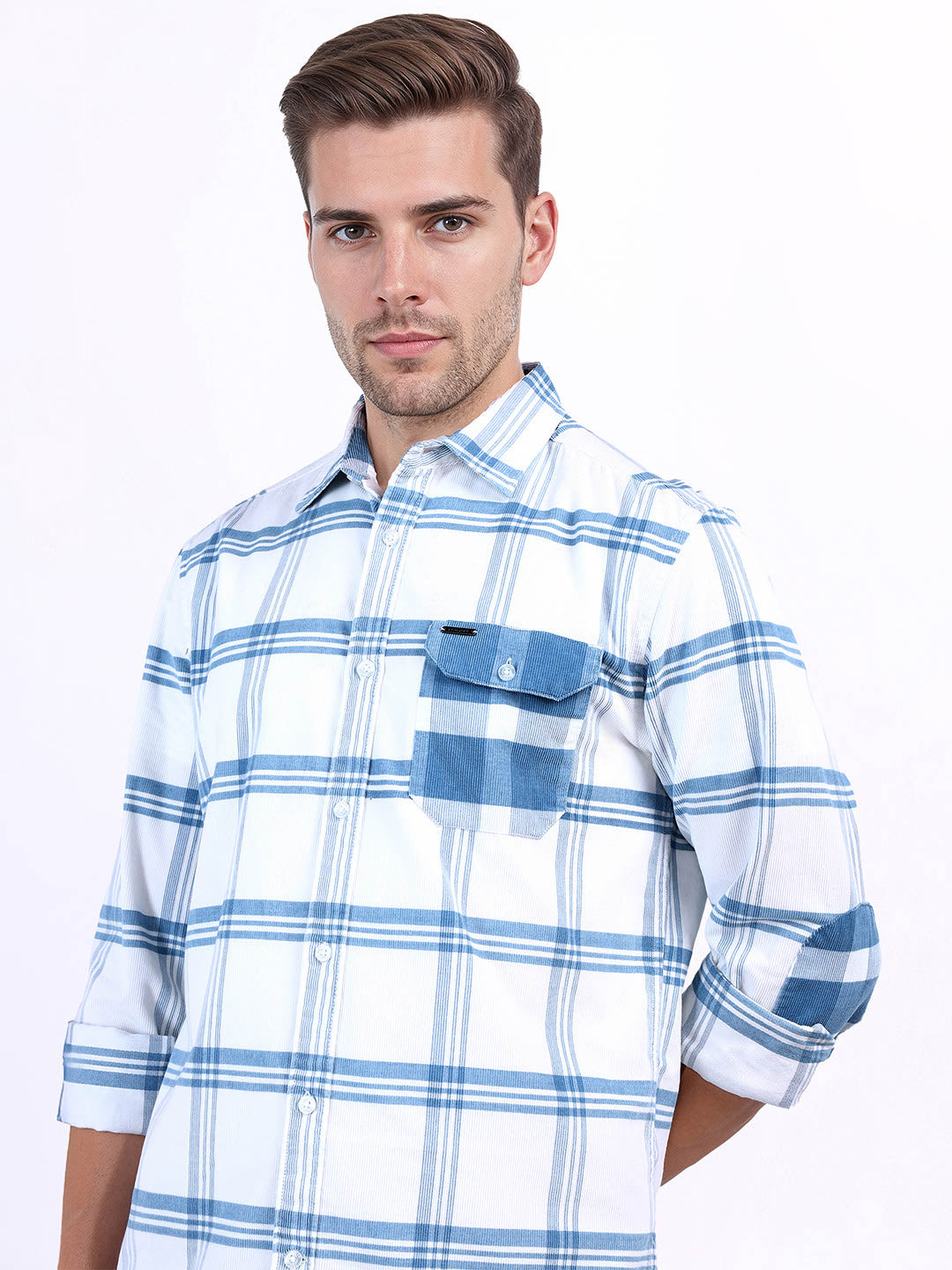 Iconic Men White Checks Collar Shirt