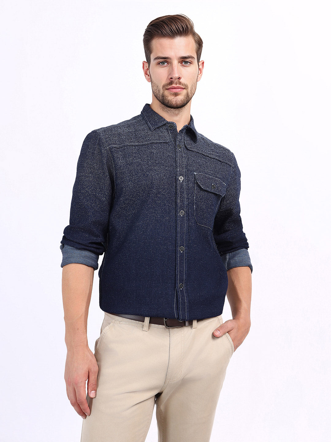 Iconic Men Blue Printed Collar Shirt