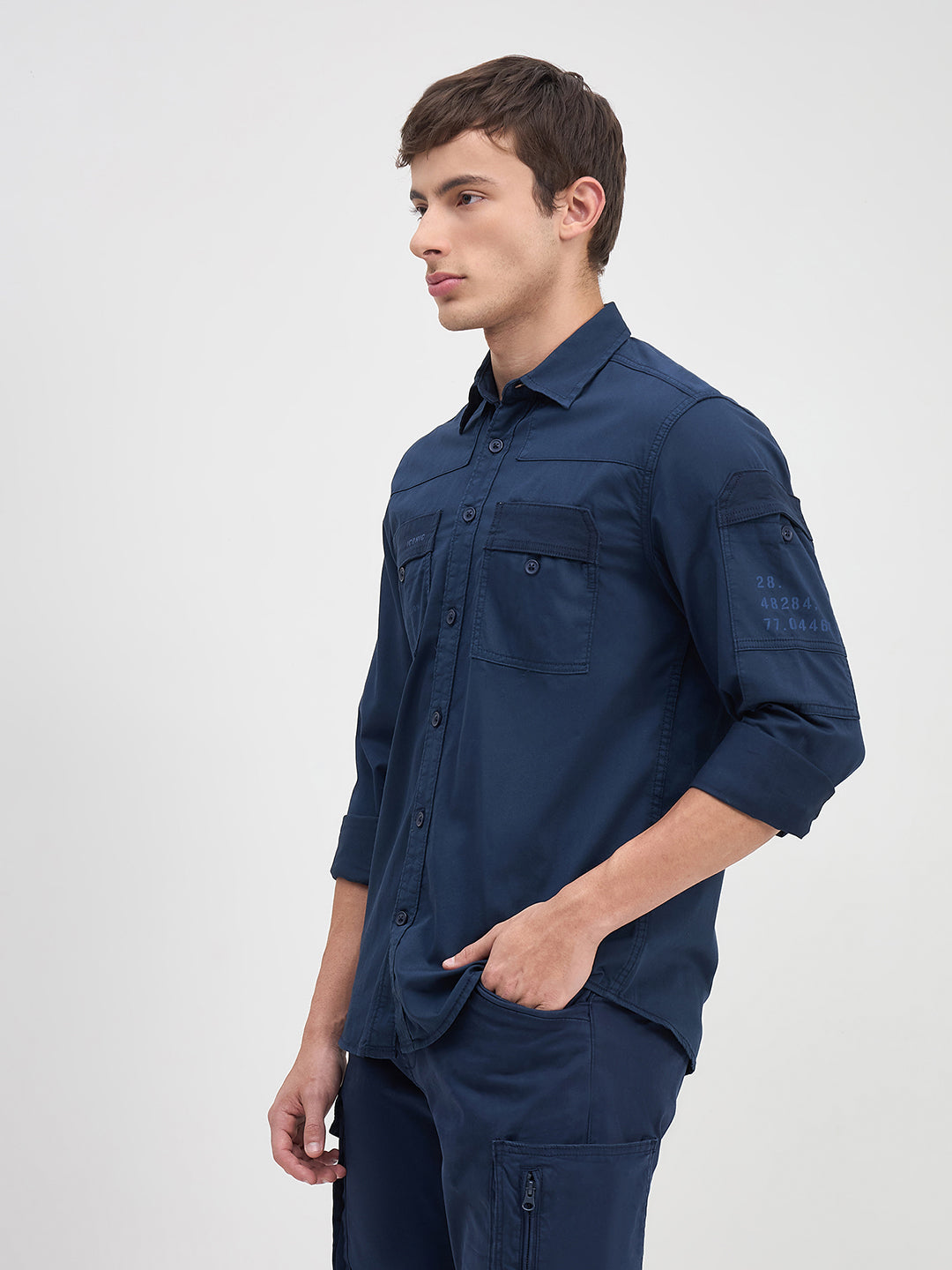 ICONIC Men Navy Blue Solid Shirt Collar Regular Fit Shirt