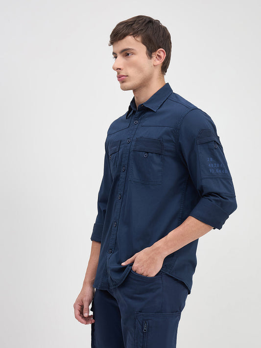 ICONIC Men Navy Blue Solid Shirt Collar Regular Fit Shirt