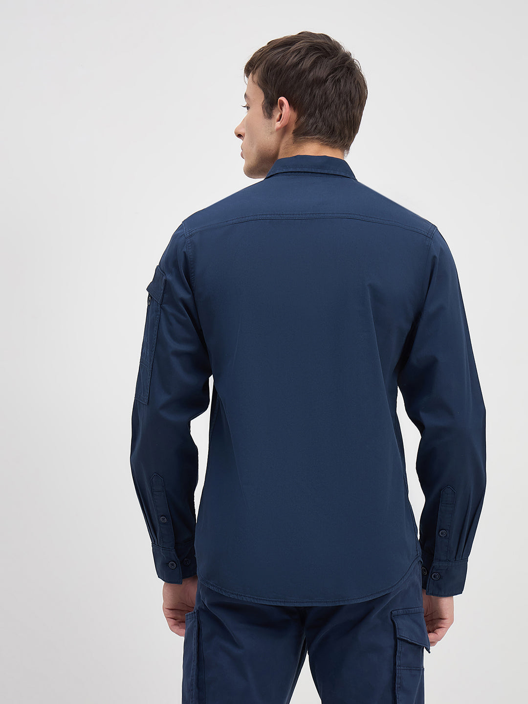 ICONIC Men Navy Blue Solid Shirt Collar Regular Fit Shirt