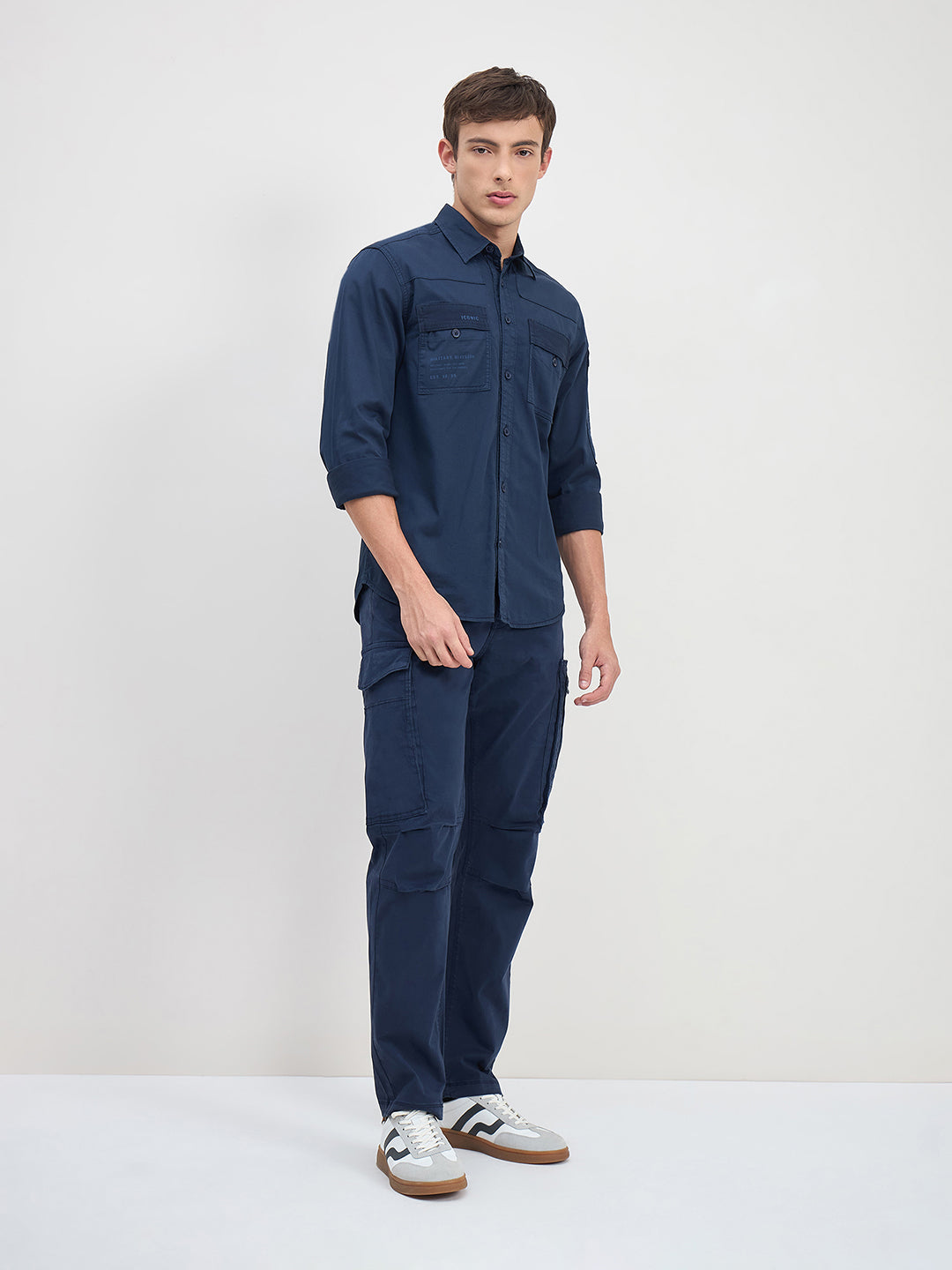 ICONIC Men Navy Blue Solid Shirt Collar Regular Fit Shirt