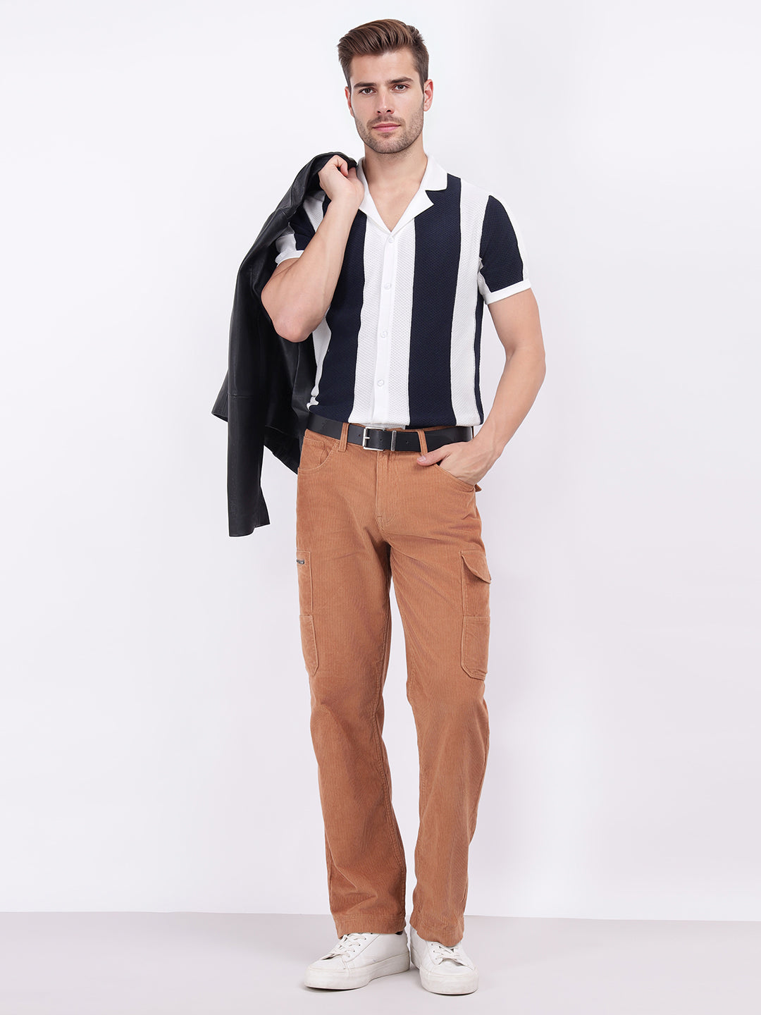 Iconic Men Blue Striped Resort Collar Shirt