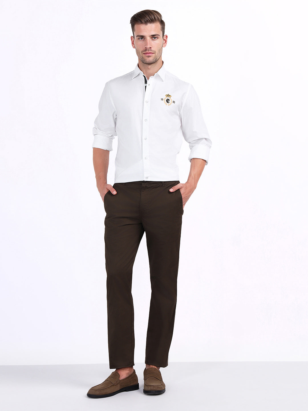 Iconic Men White Solid Collar Shirt