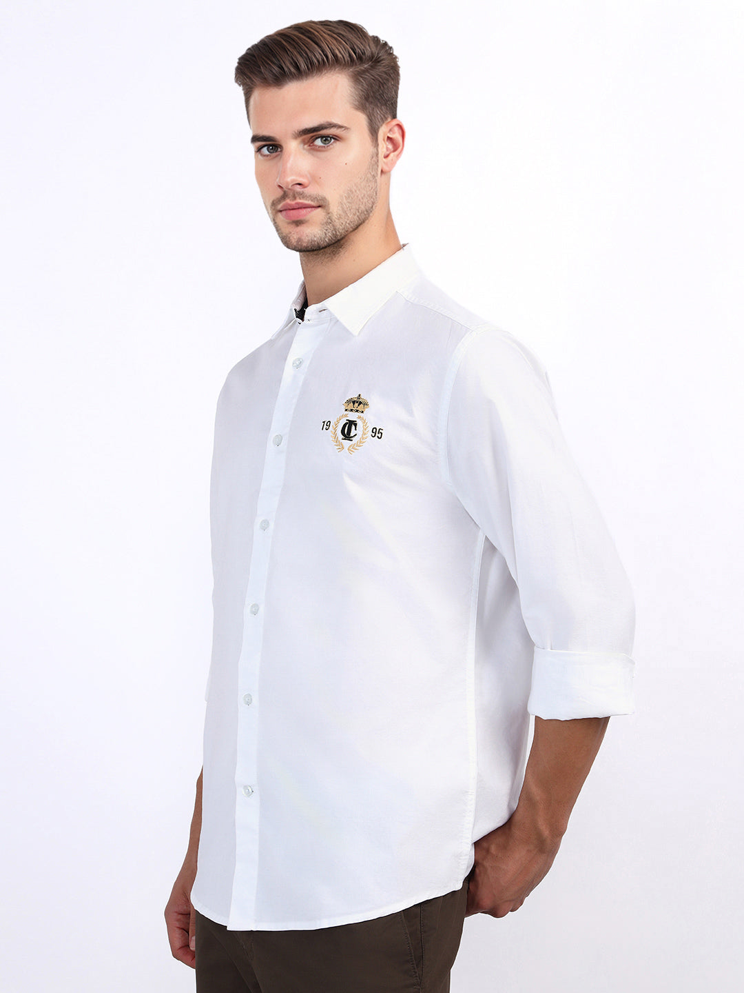 Iconic Men White Solid Collar Shirt
