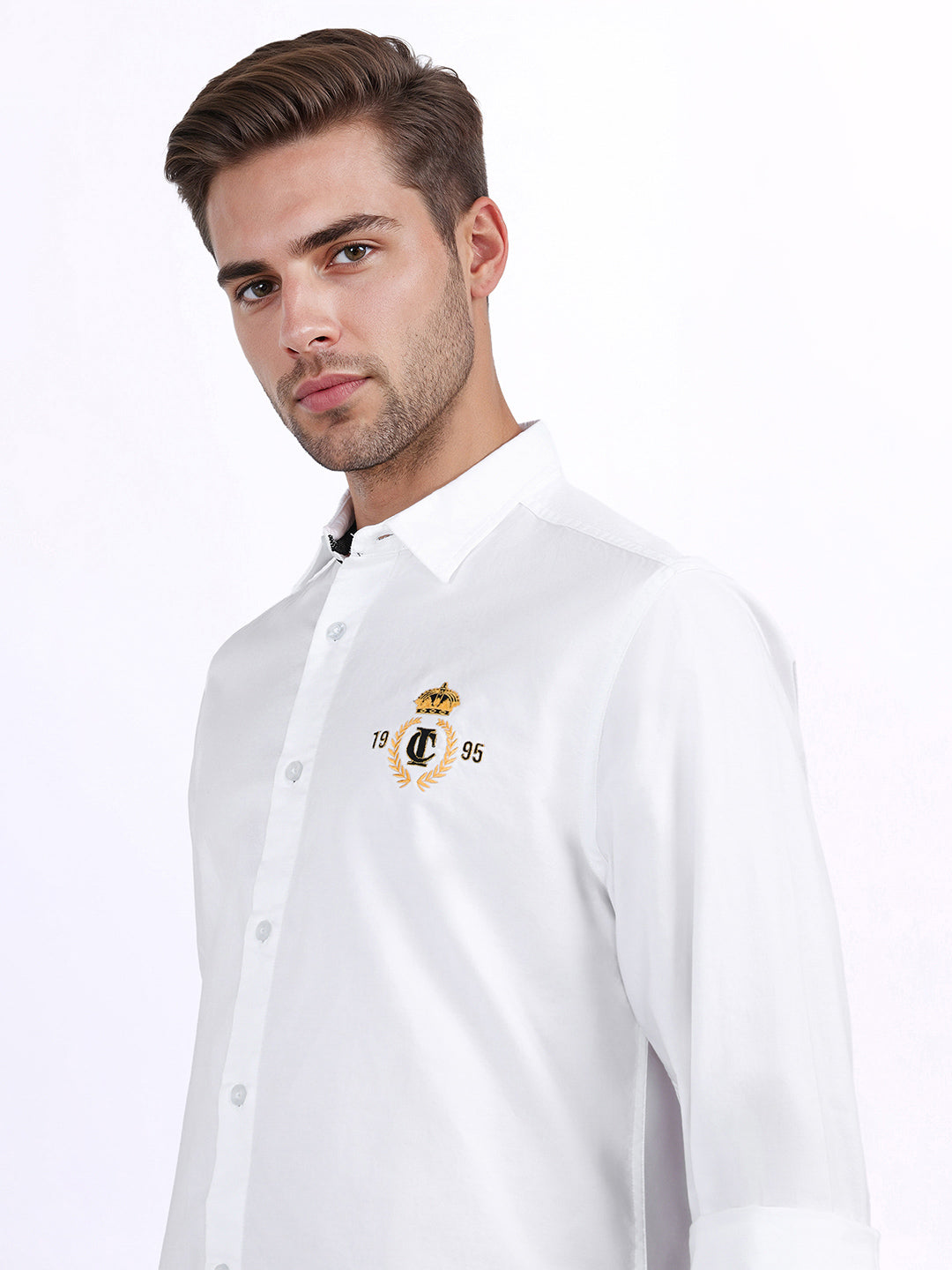 Iconic Men White Solid Collar Shirt