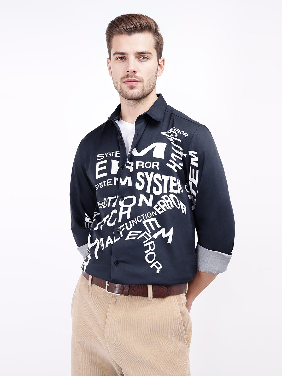 Iconic Men Blue Solid Collar Shirt