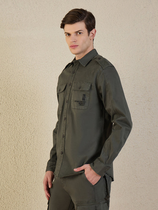 Iconic Men Green Solid Collared Shirt