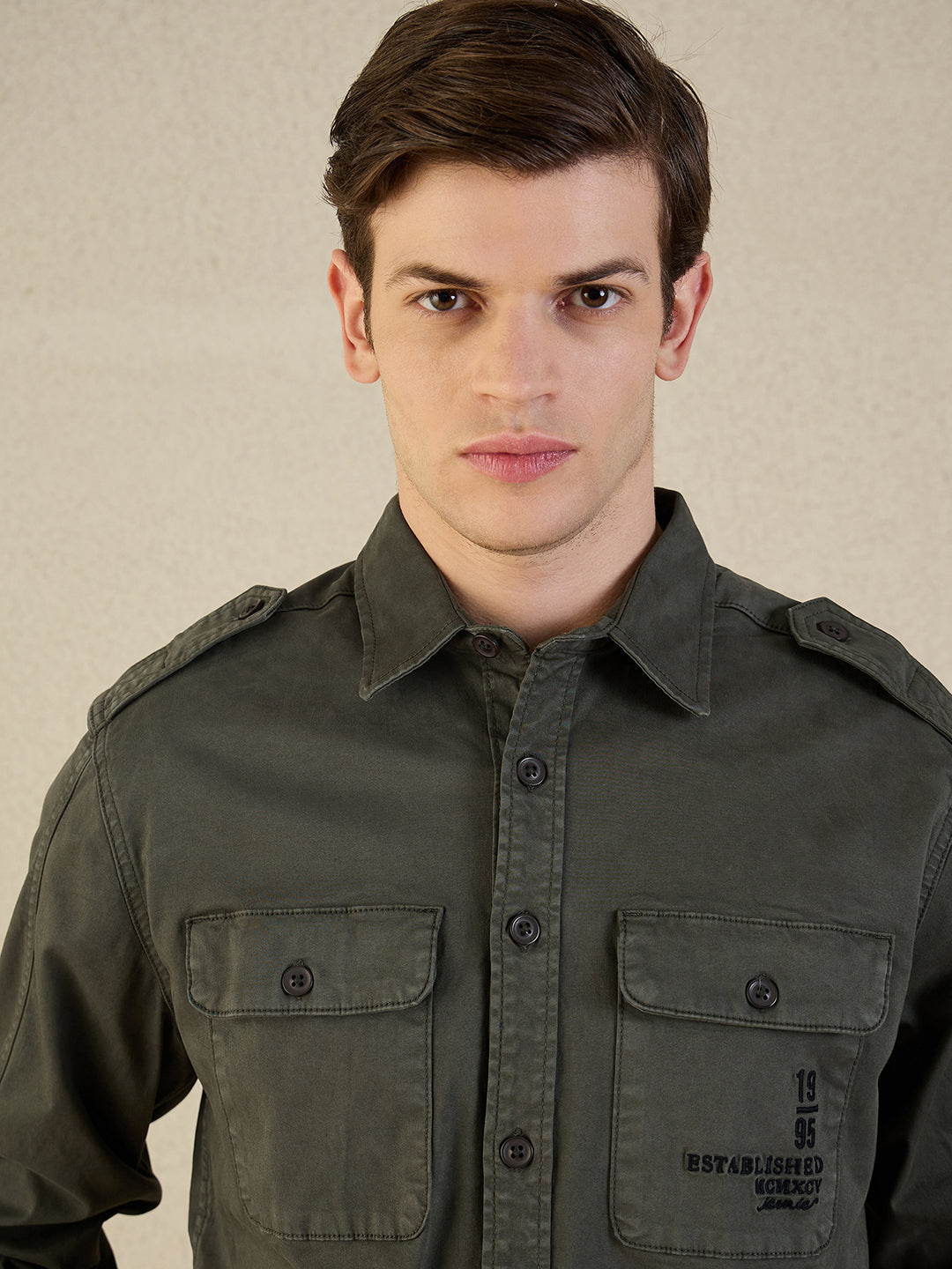 Iconic Men Green Solid Collared Shirt