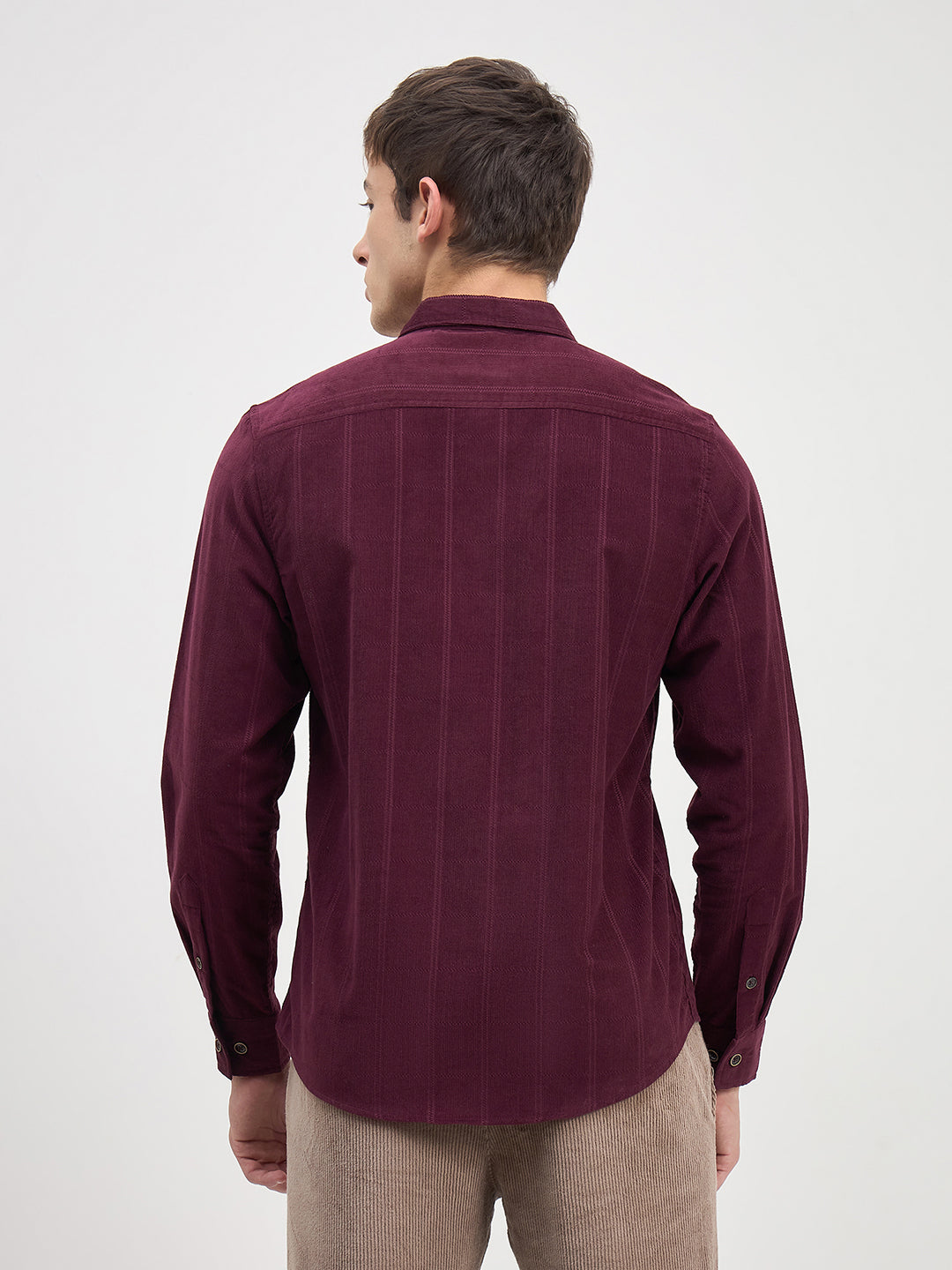 ICONIC Men Wine Stripes Shirt Collar Relaxed Fit Shirt