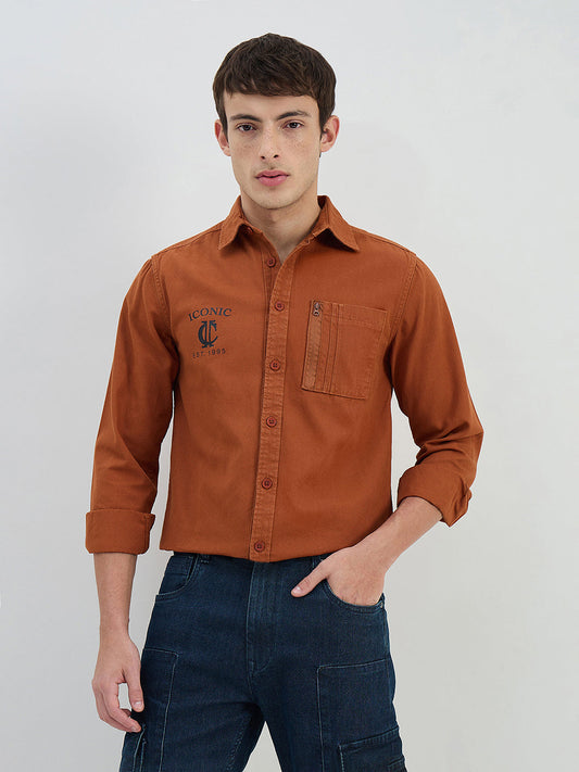 Iconic Men Brown Solid Collared Shirt