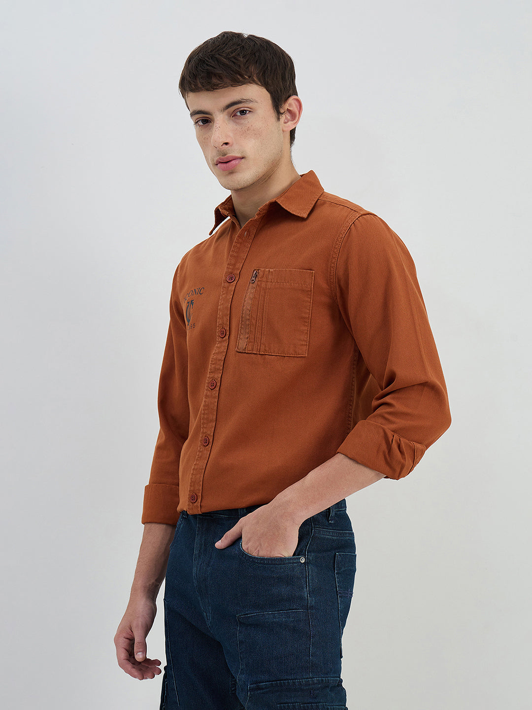 Iconic Men Brown Solid Collared Shirt