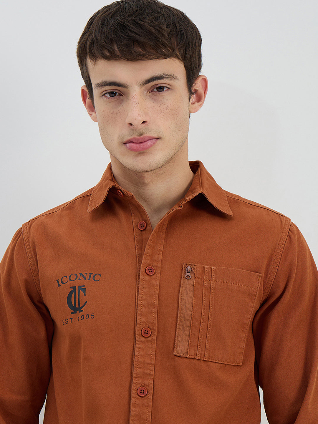 Iconic Men Brown Solid Collared Shirt