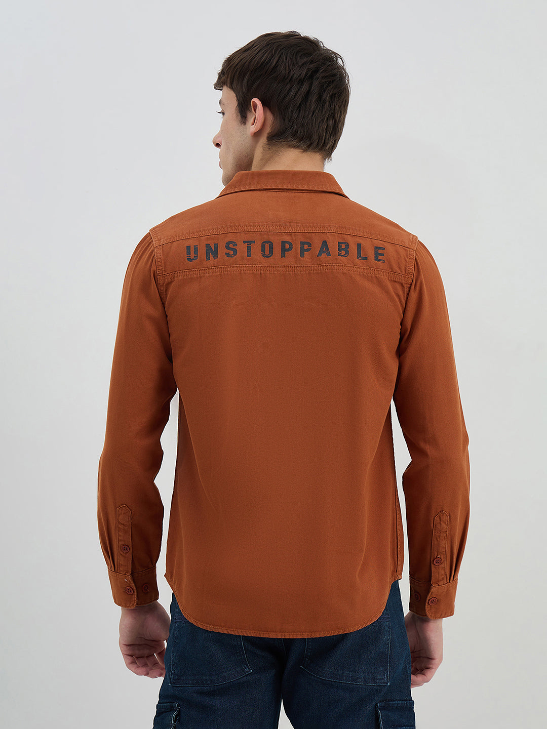 Iconic Men Brown Solid Collared Shirt