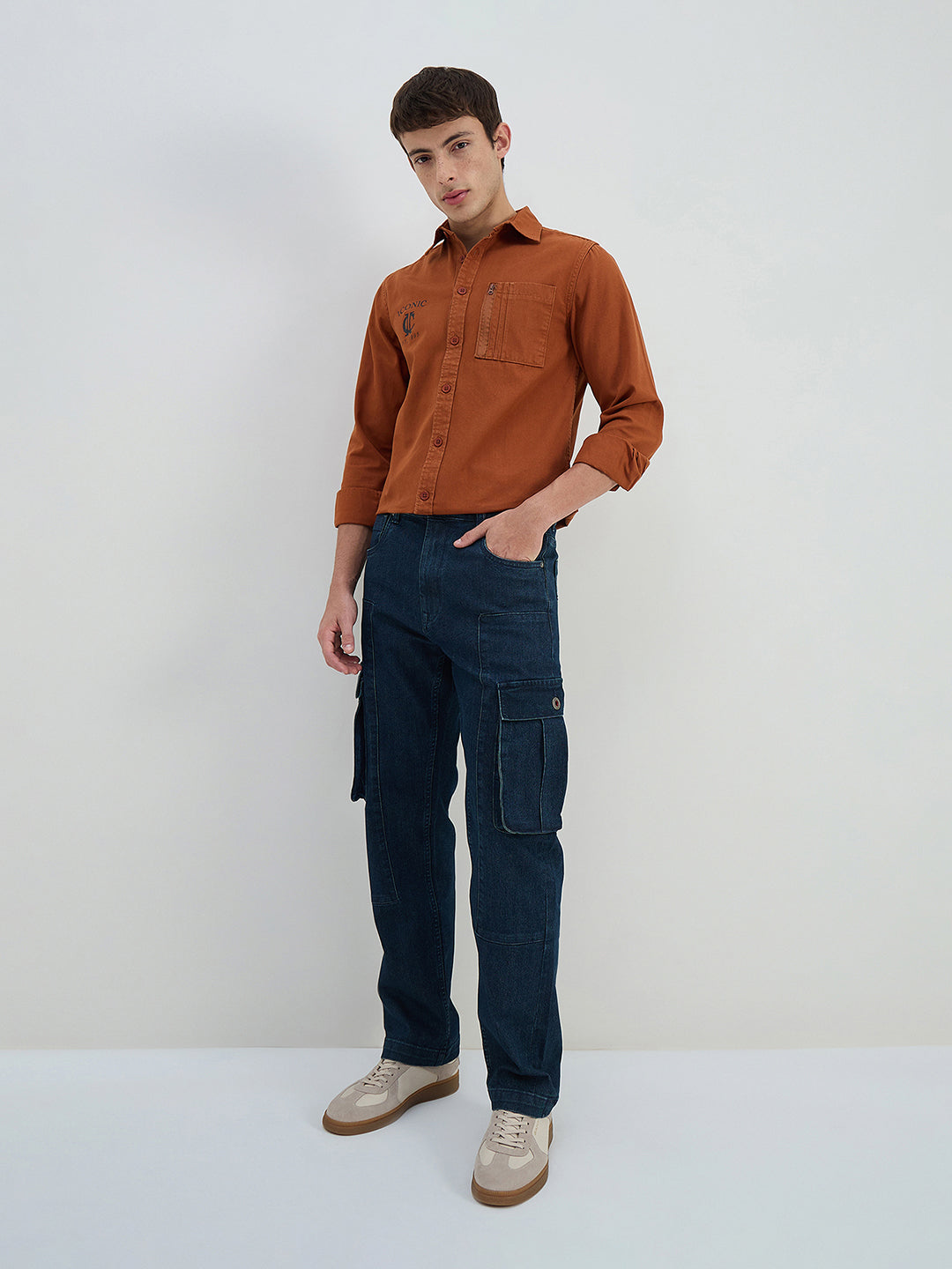 Iconic Men Brown Solid Collared Shirt