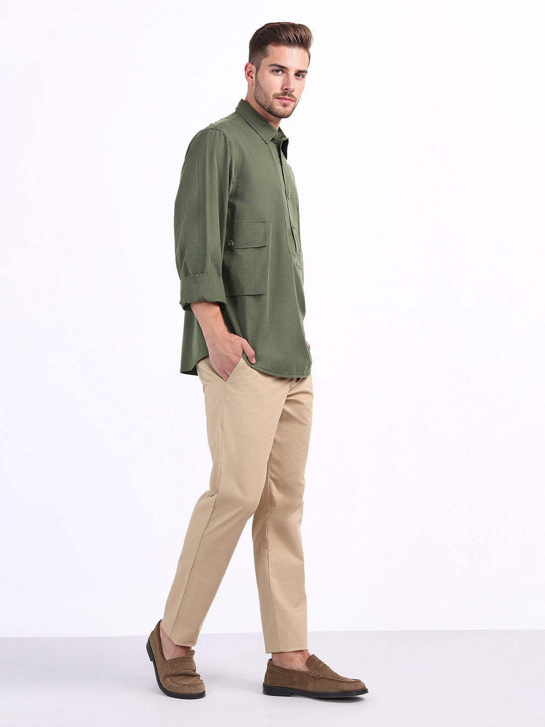 Iconic Men Green Solid Collar Shirt