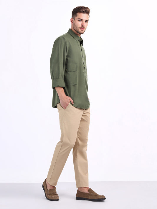 Iconic Men Green Solid Collar Shirt