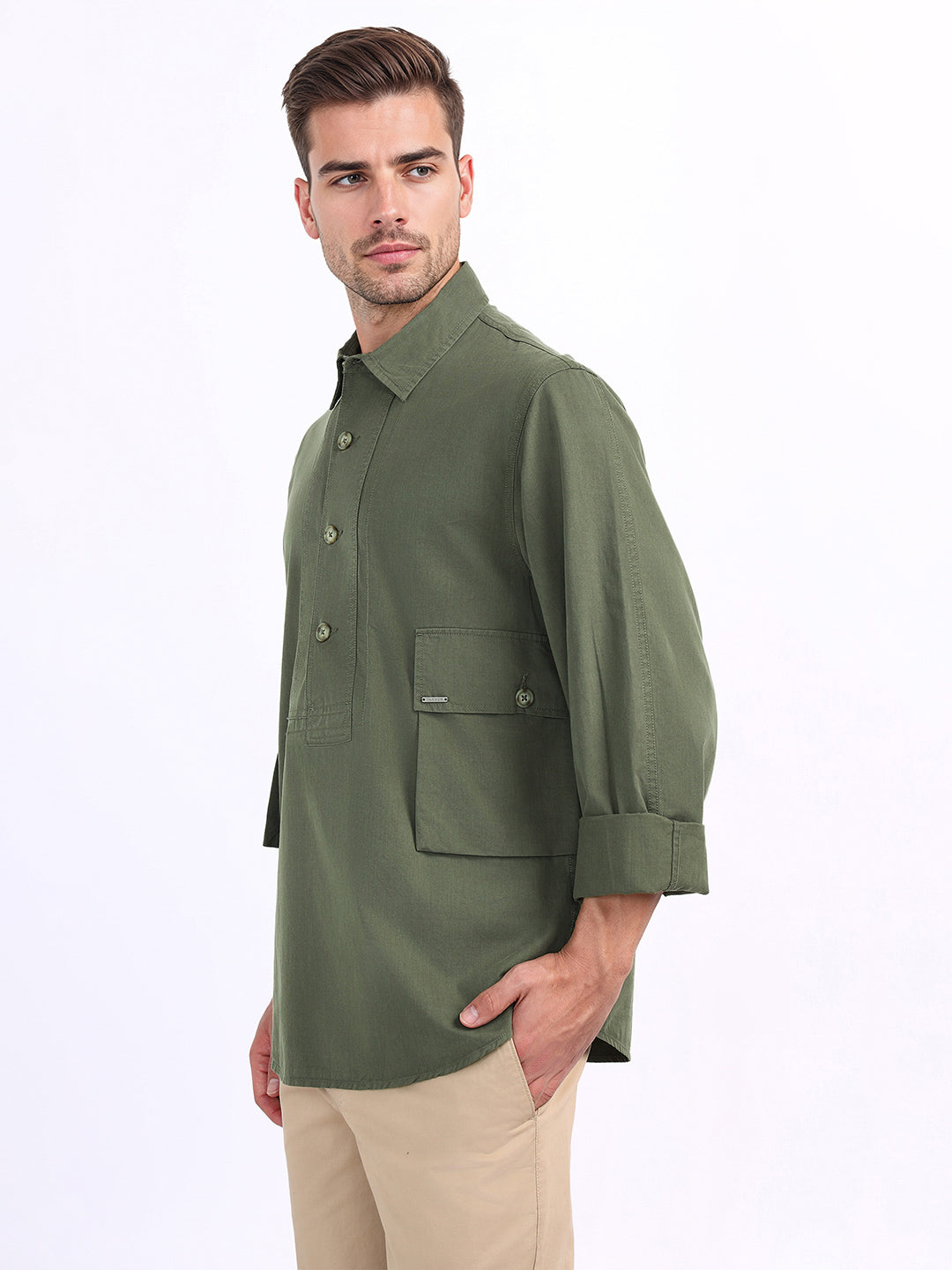 Iconic Men Green Solid Collar Shirt