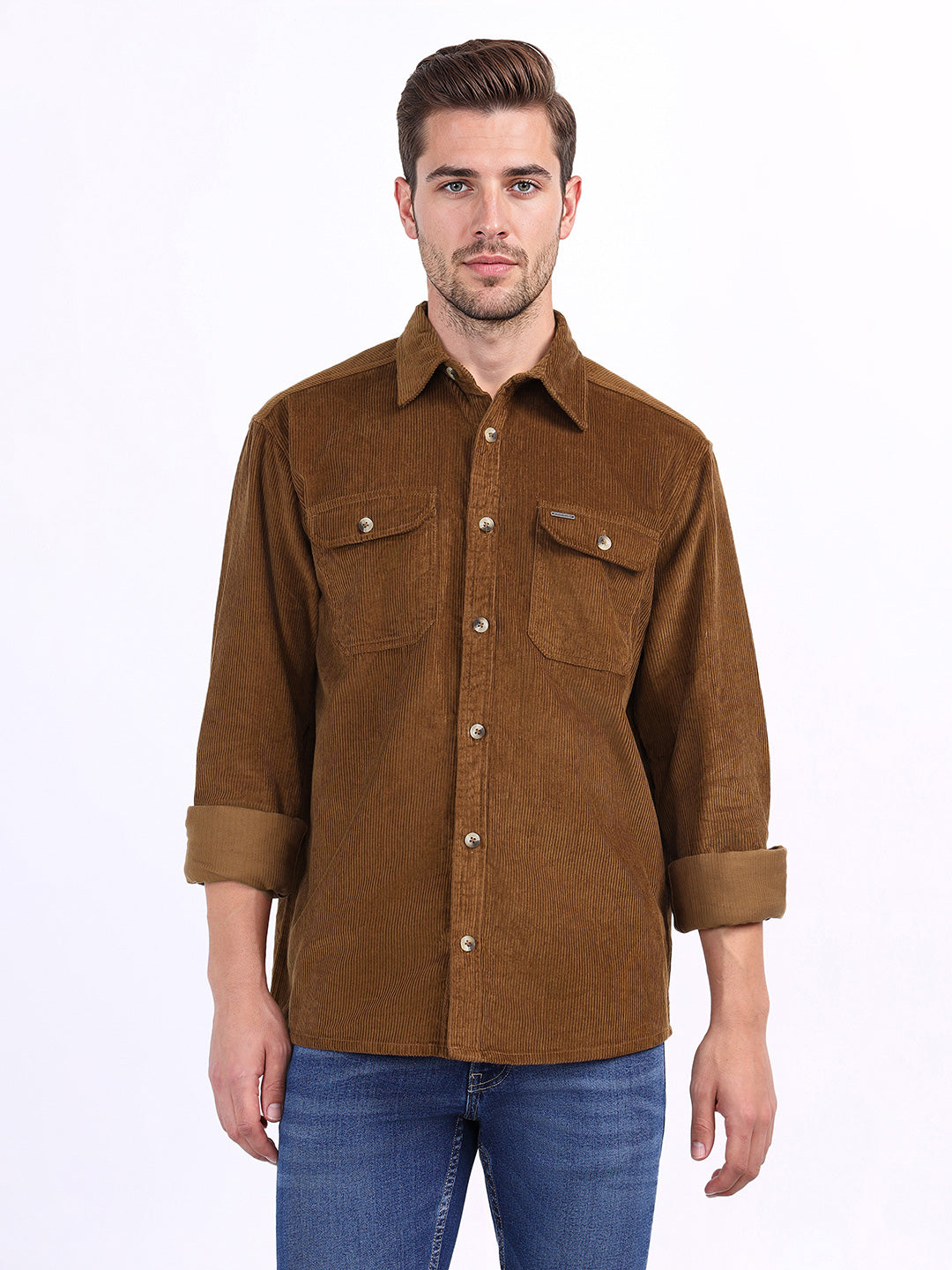 Iconic Men Brown Solid Collar Shirt