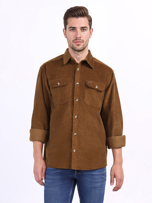 Iconic Men Brown Solid Collar Shirt
