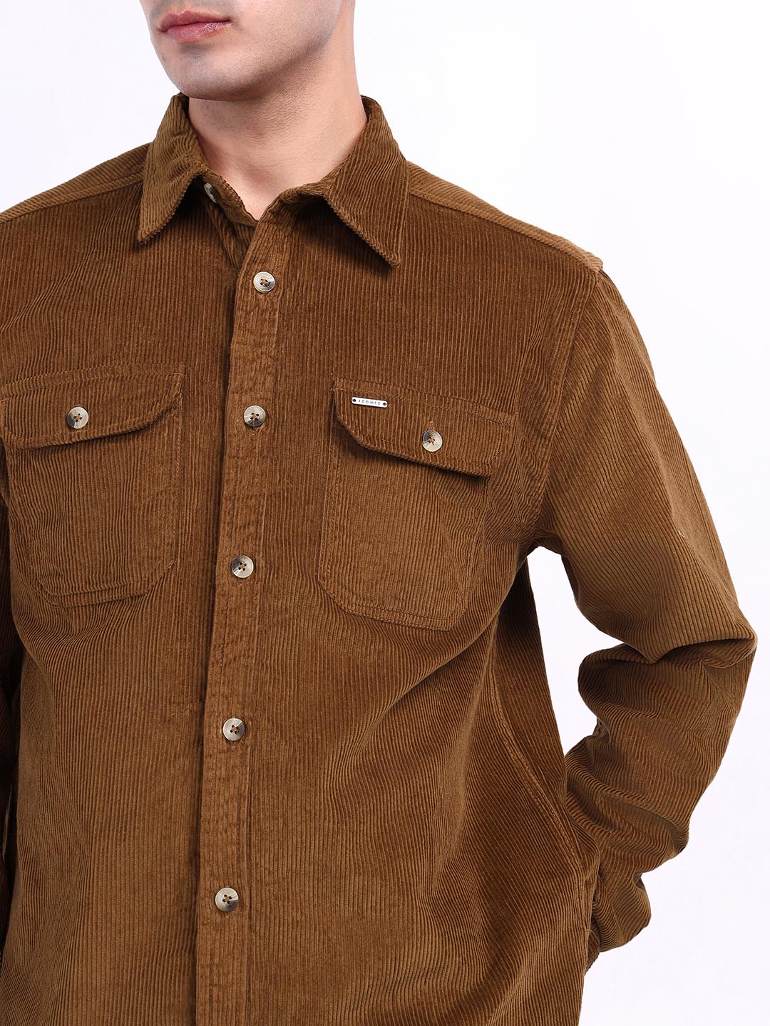 Iconic Men Brown Solid Collar Shirt