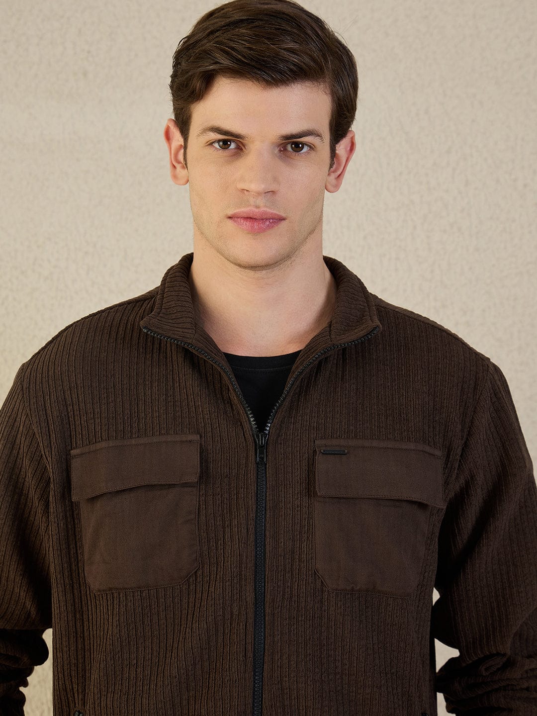 Iconic Men Brown Solid Collared Sweatshirt