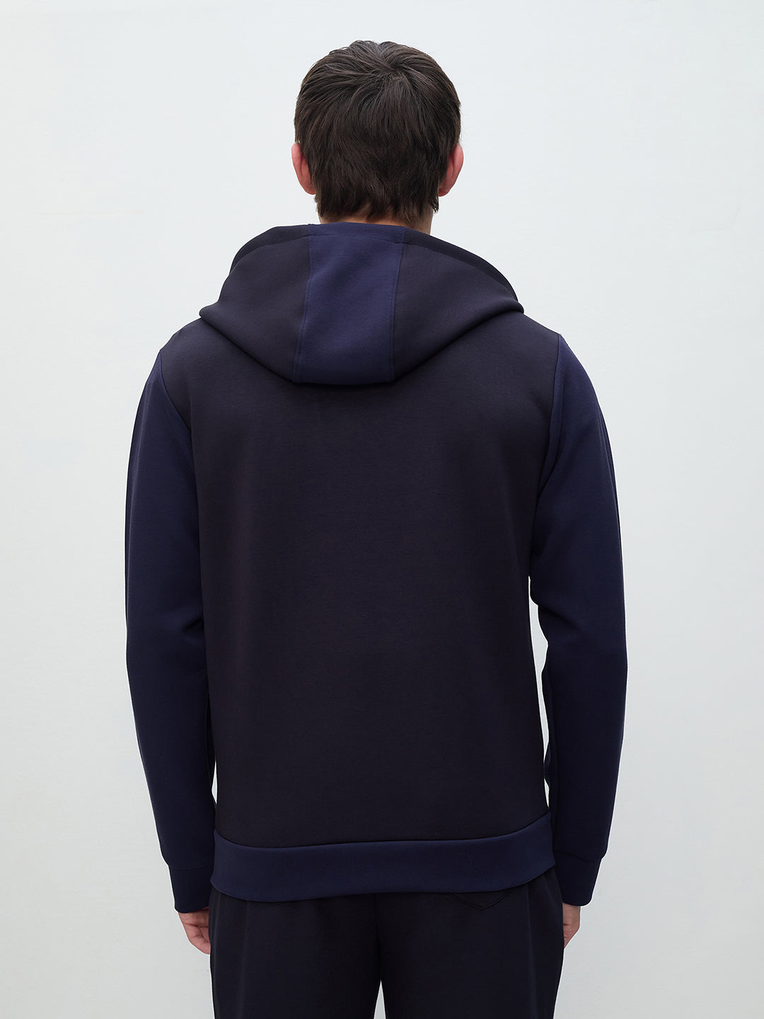 ICONIC Men Navy Blue Color Block Hooded Sweatshirt
