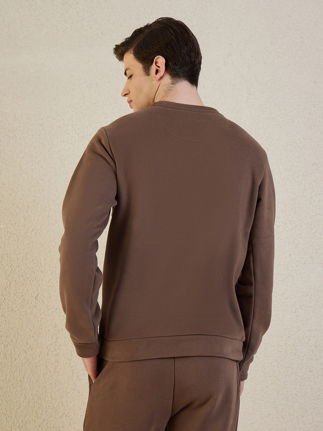 Iconic Men Brown Solid Pure Cotton Round Neck Sweatshirt