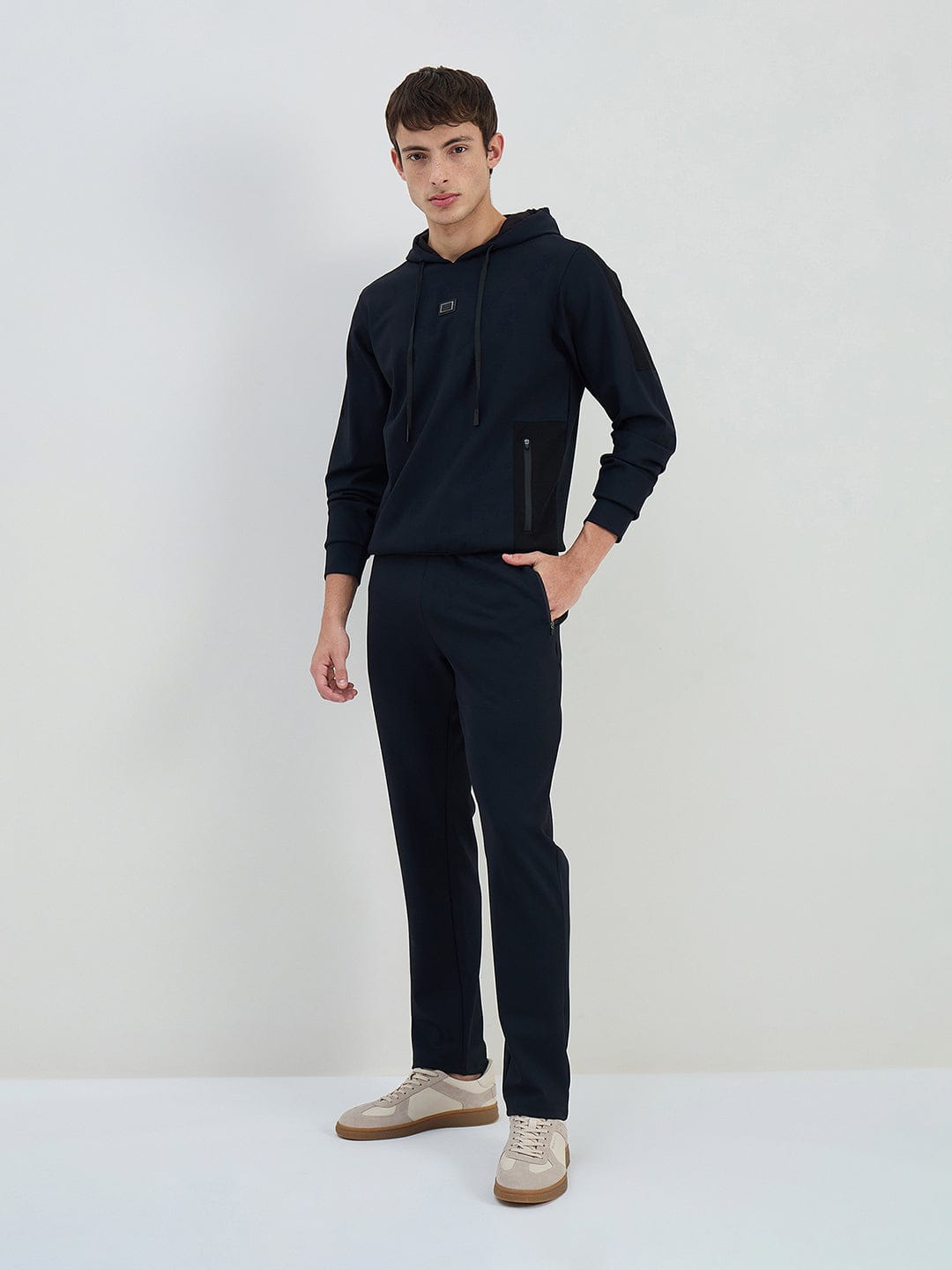 Iconic Men Navy Blue Solid Hoodie