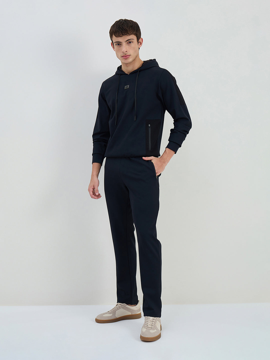 Iconic Men Navy Blue Solid Hoodie