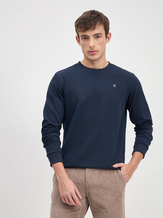 ICONIC Men Navy Blue Crew Neck Regular Fit Textured Sweatshirt