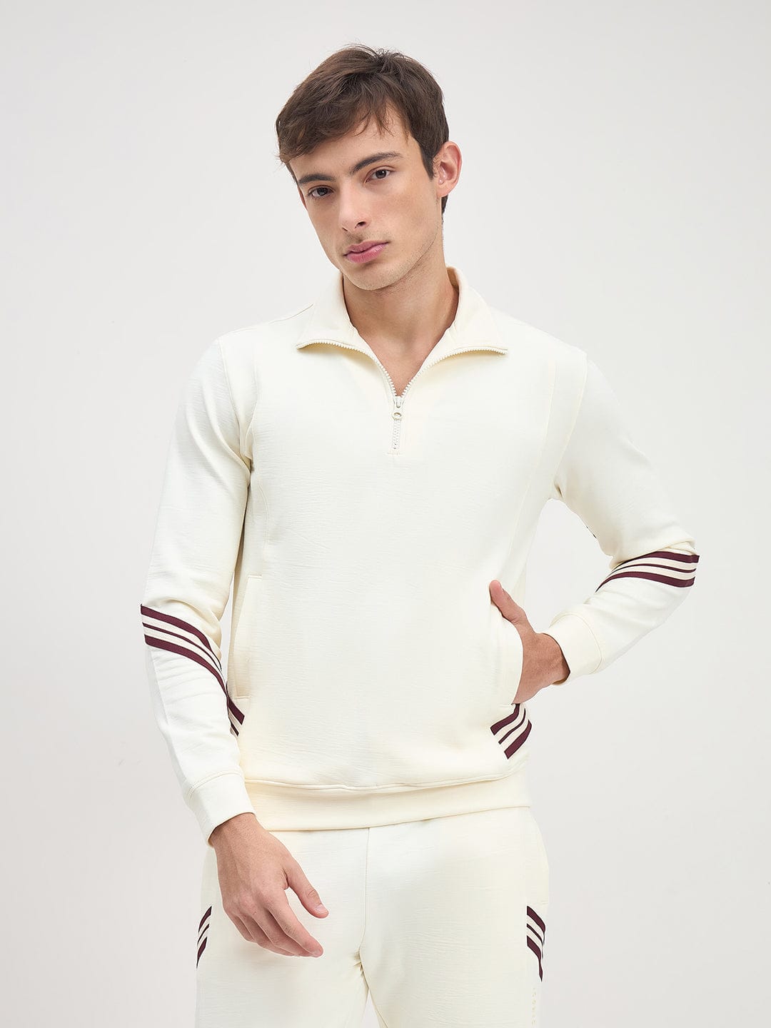 Iconic Men White Solid High Neck Sweatshirt