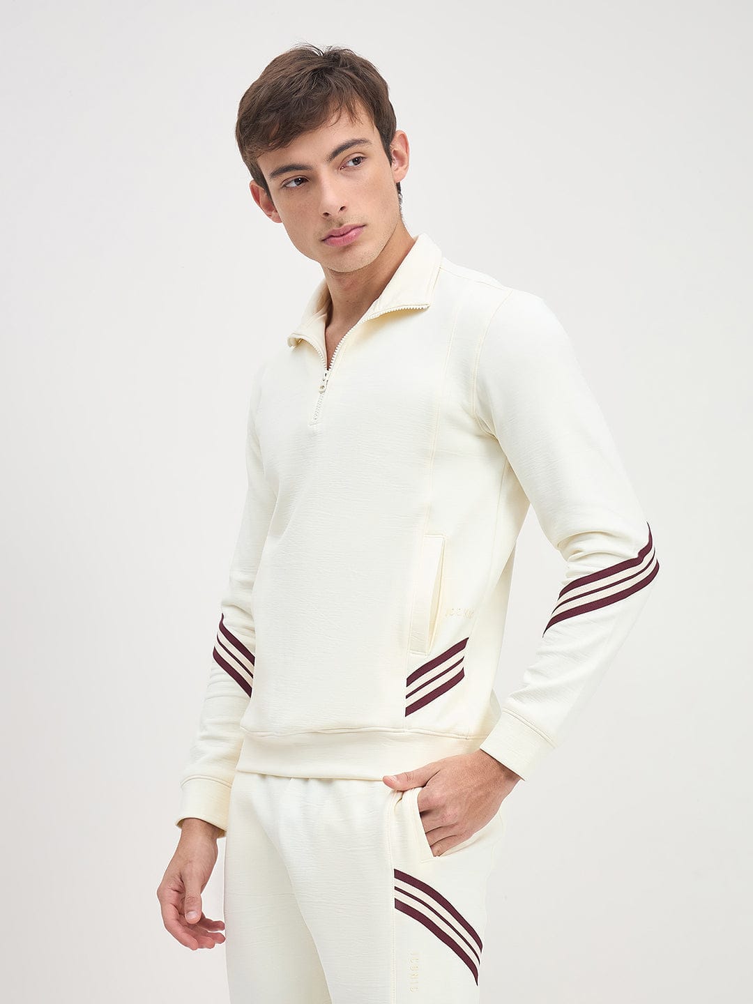 Iconic Men White Solid High Neck Sweatshirt