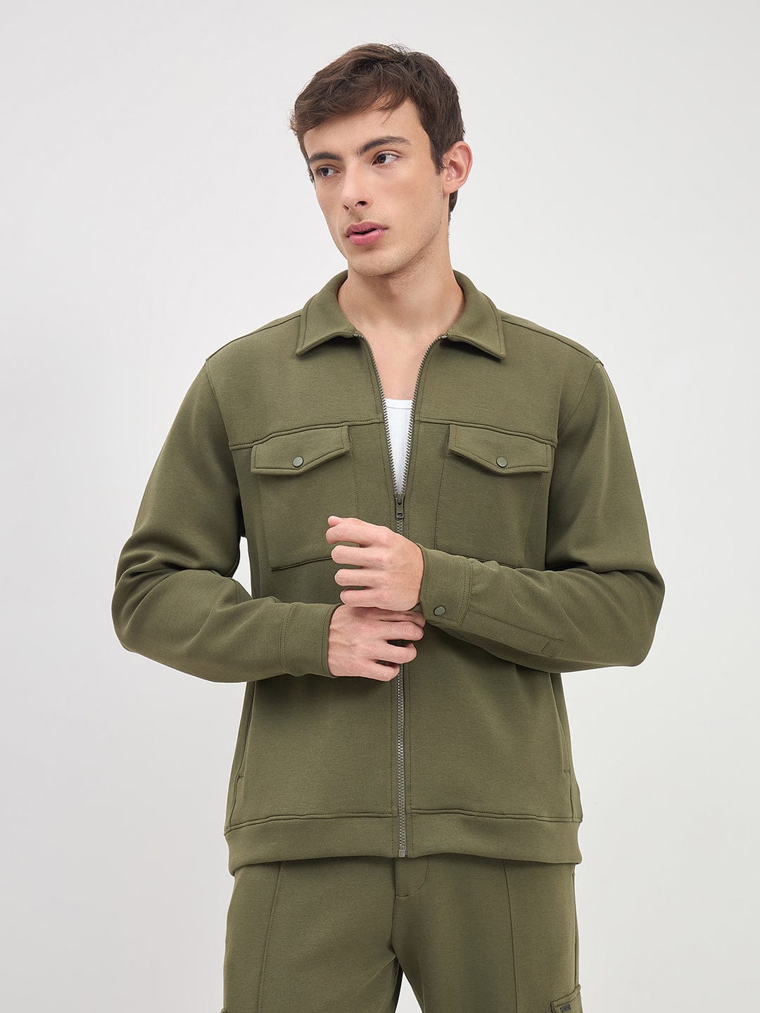 Iconic Men Green Solid Collared Sweatshirt