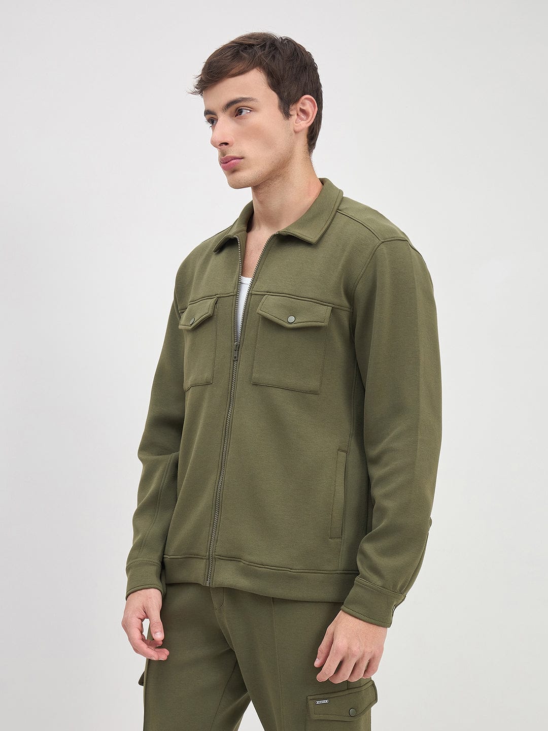 Iconic Men Green Solid Collared Sweatshirt