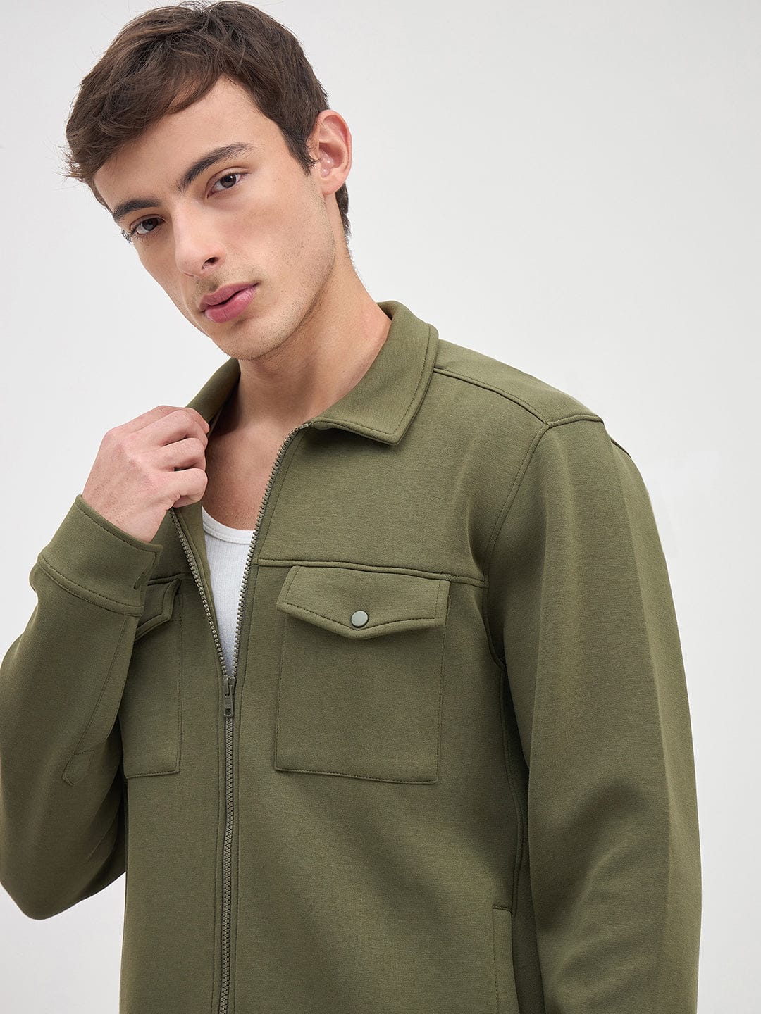 Iconic Men Green Solid Collared Sweatshirt