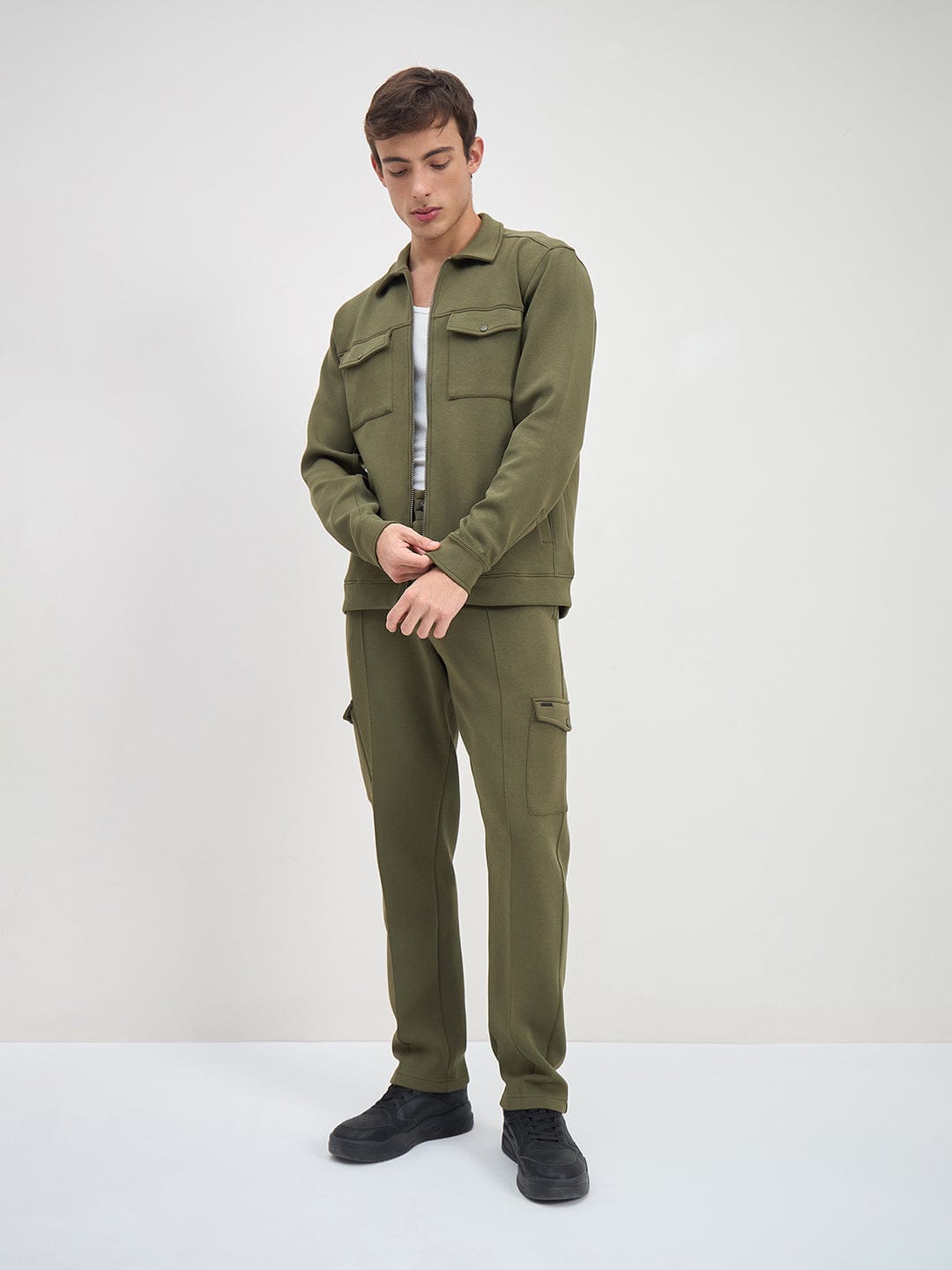 Iconic Men Green Solid Collared Sweatshirt