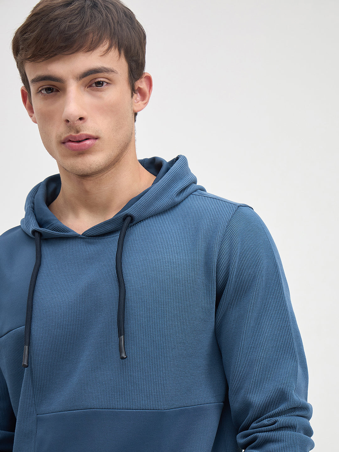 ICONIC Men Blue Hood Regular Fit Texture Sweatshirt