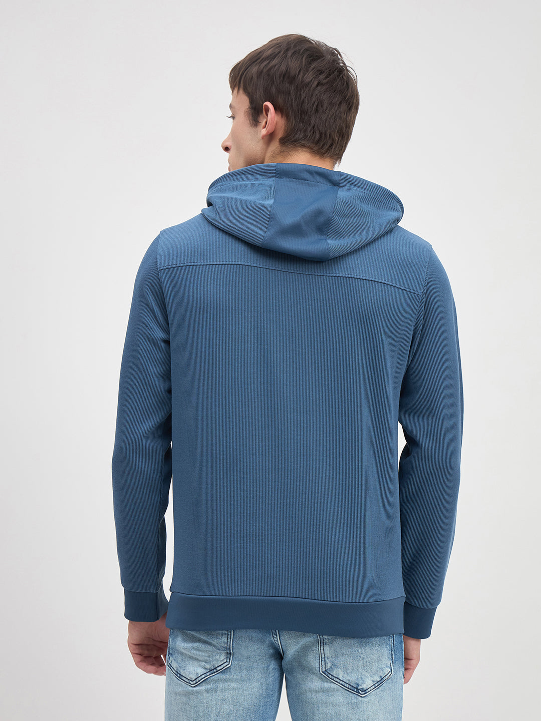 ICONIC Men Blue Hood Regular Fit Texture Sweatshirt