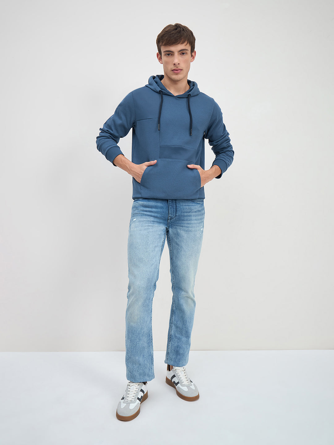 ICONIC Men Blue Hood Regular Fit Texture Sweatshirt