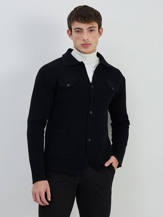 Iconic Men Black Solid Collared Sweatshirt