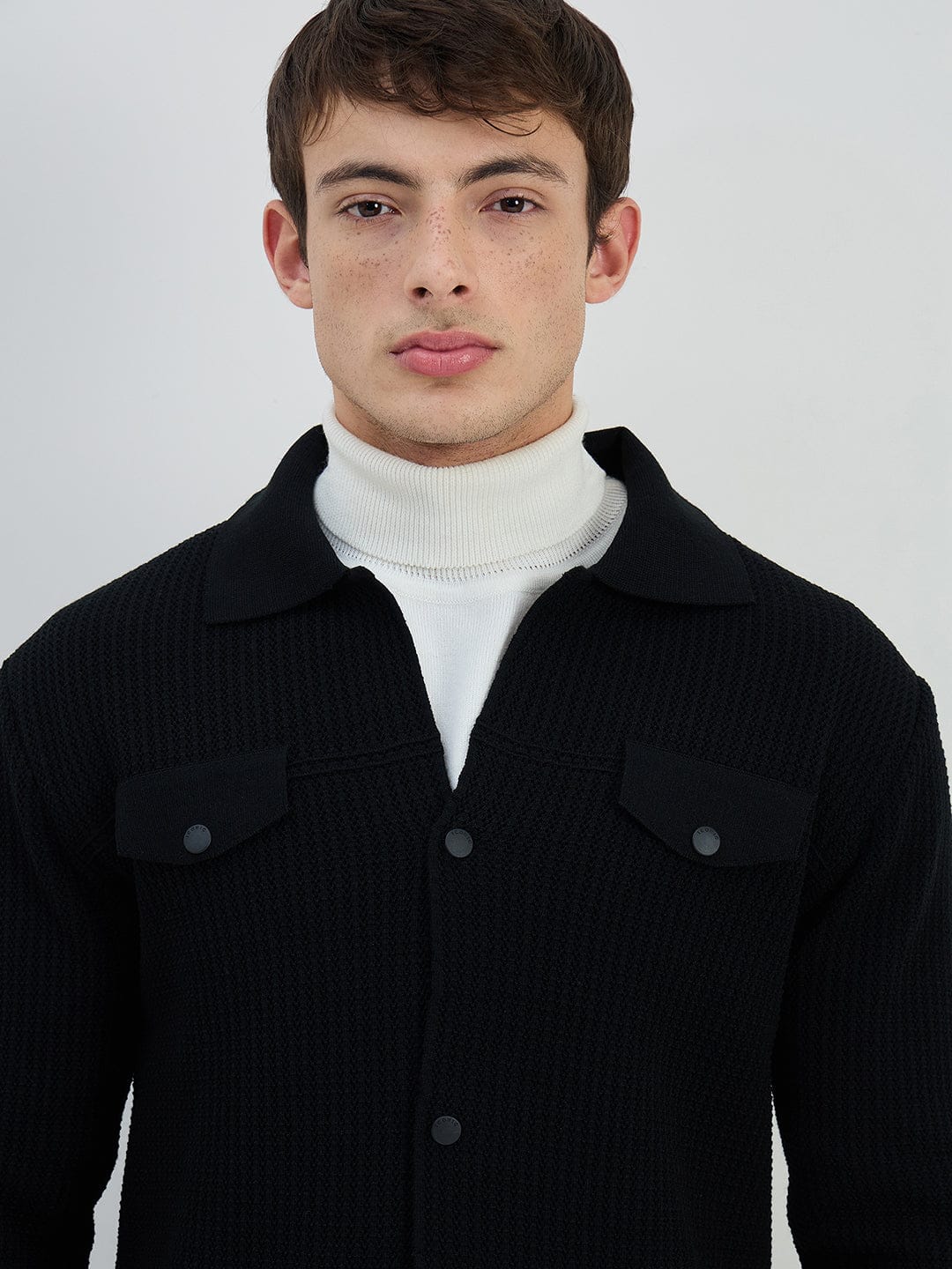 Iconic Men Black Solid Collared Sweatshirt