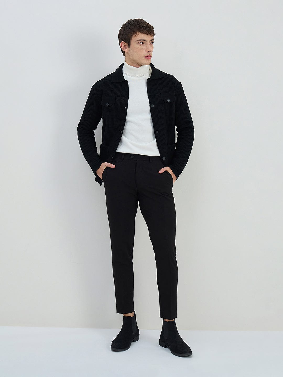 Iconic Men Black Solid Collared Sweatshirt