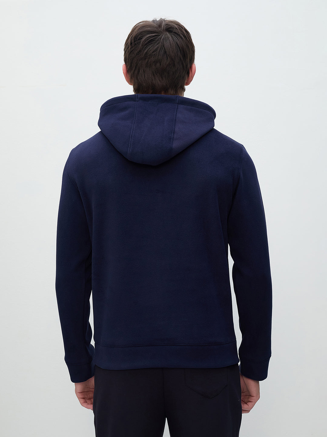 ICONIC Men Navy Blue Embroidered Regular Fit Hooded Sweatshirt
