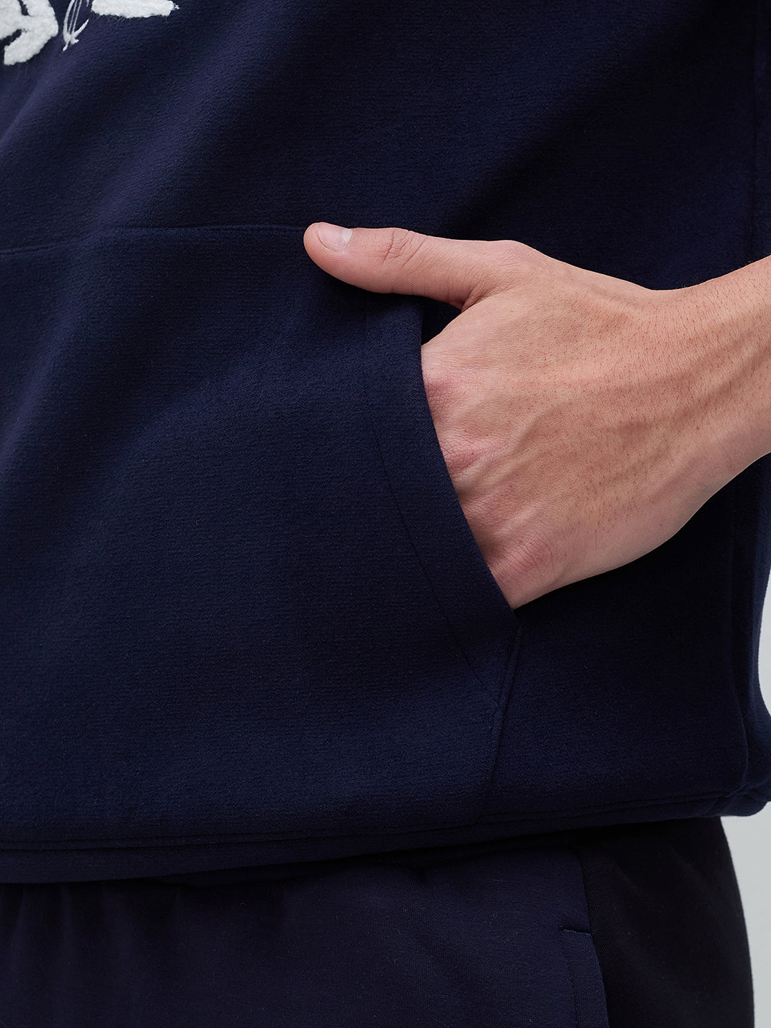 ICONIC Men Navy Blue Embroidered Regular Fit Hooded Sweatshirt