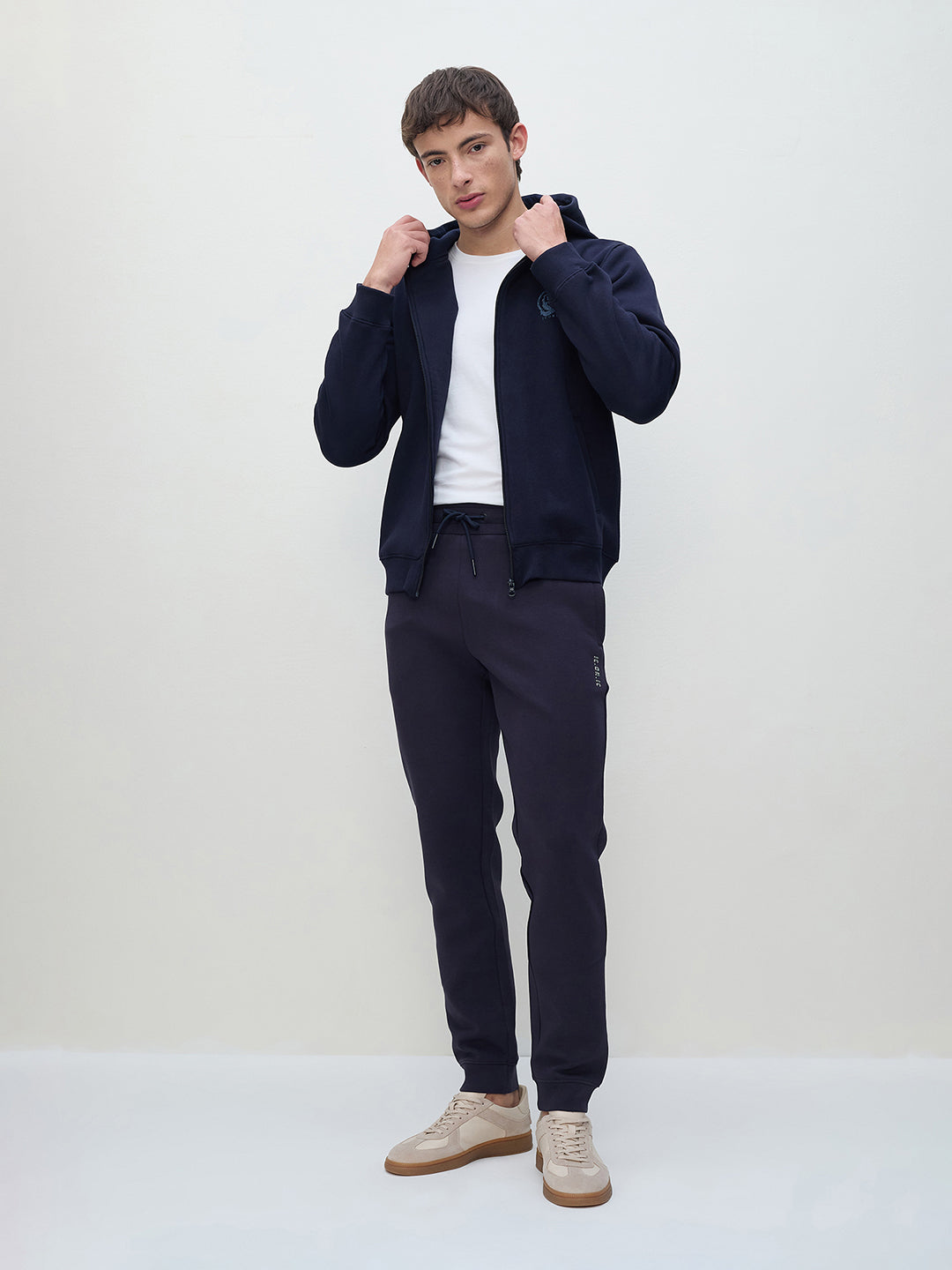 ICONIC Men Navy Blue Hooded Sweatshirt