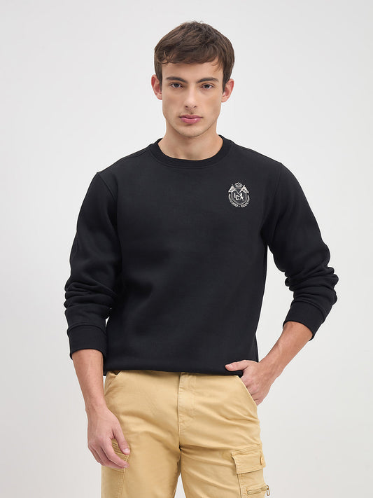 ICONIC Men Black Crew Neck Regular Fit Fleece Sweatshirt