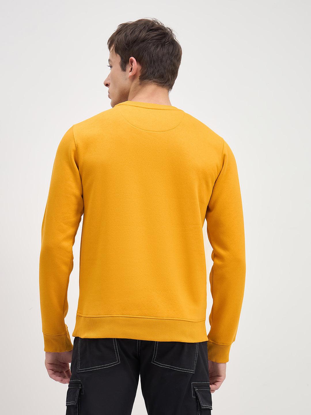ICONIC Men Yellow Crew Neck Regular Fit Fleece Sweatshirt