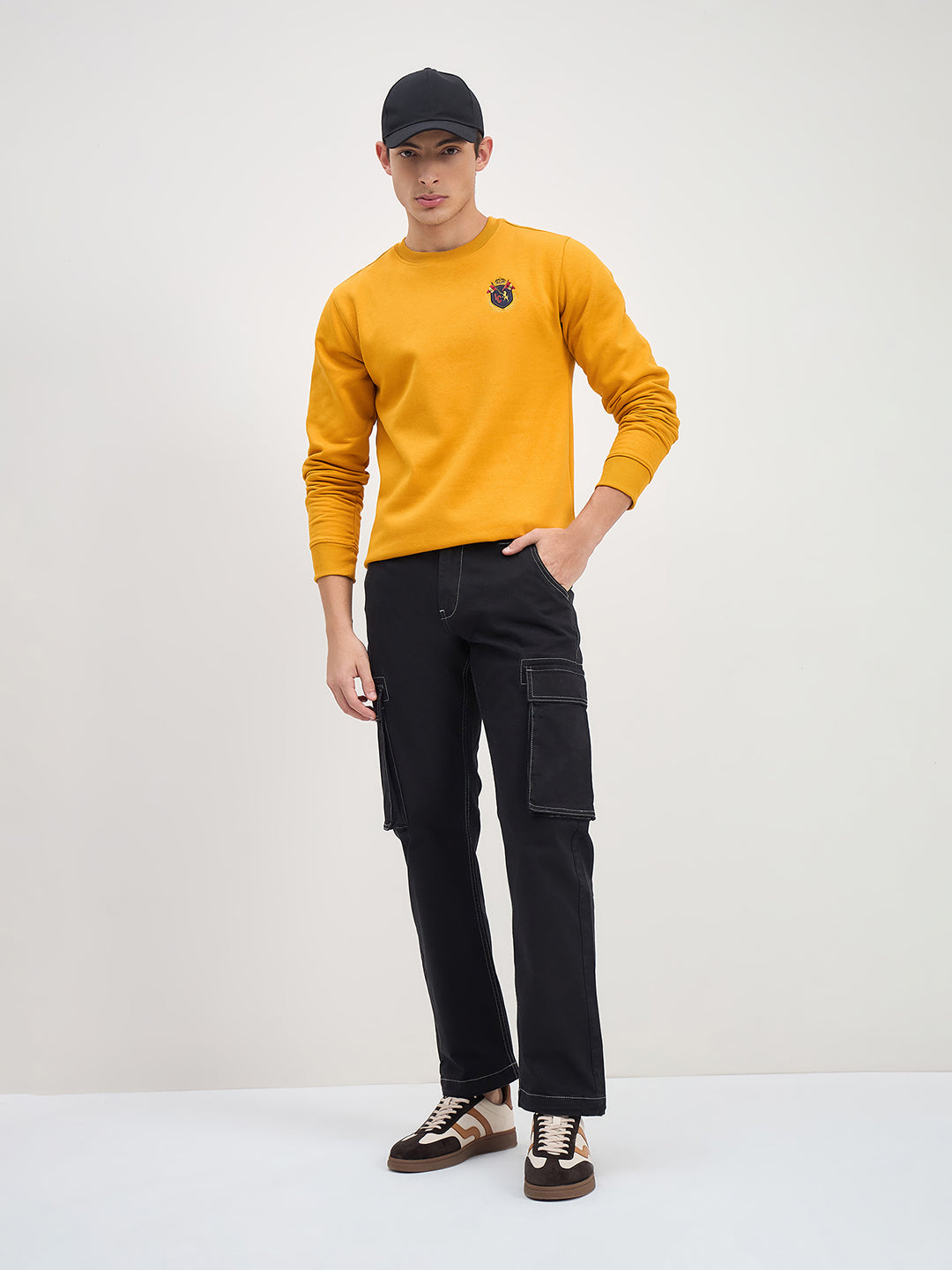 ICONIC Men Yellow Crew Neck Regular Fit Fleece Sweatshirt